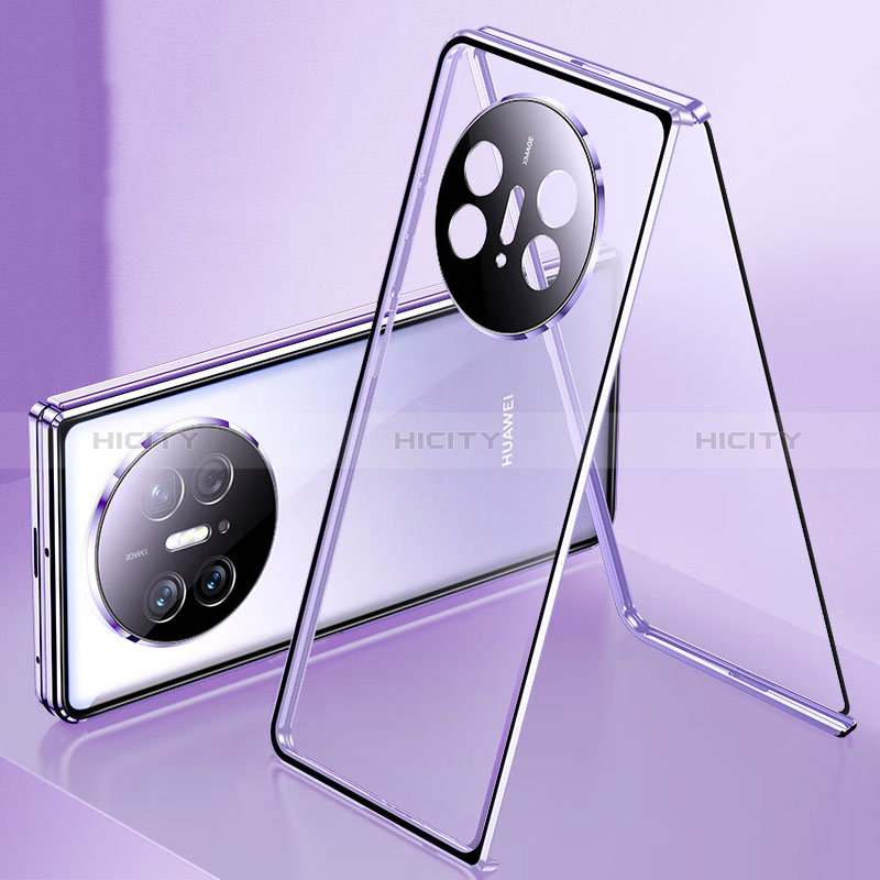 Custodia Lusso Alluminio Laterale Specchio 360 Gradi Cover per Huawei Mate X3 Viola