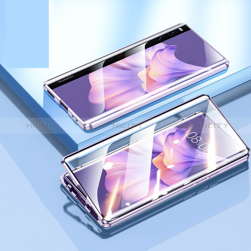 Custodia Lusso Alluminio Laterale Specchio 360 Gradi Cover per Huawei Mate Xs 2 Viola