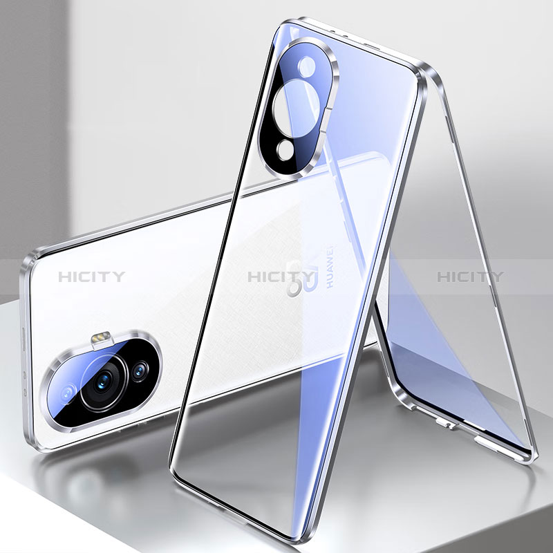 Custodia Lusso Alluminio Laterale Specchio 360 Gradi Cover per Huawei Nova 11 Pro Argento