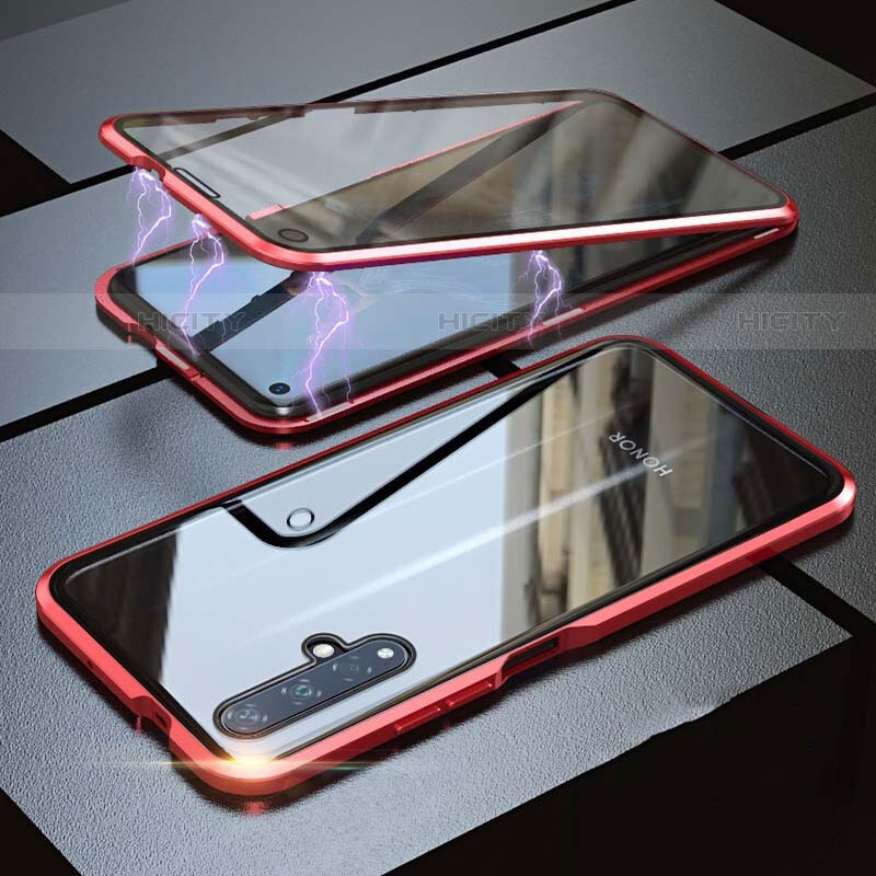 Custodia Lusso Alluminio Laterale Specchio 360 Gradi Cover per Huawei Nova 5T Rosso