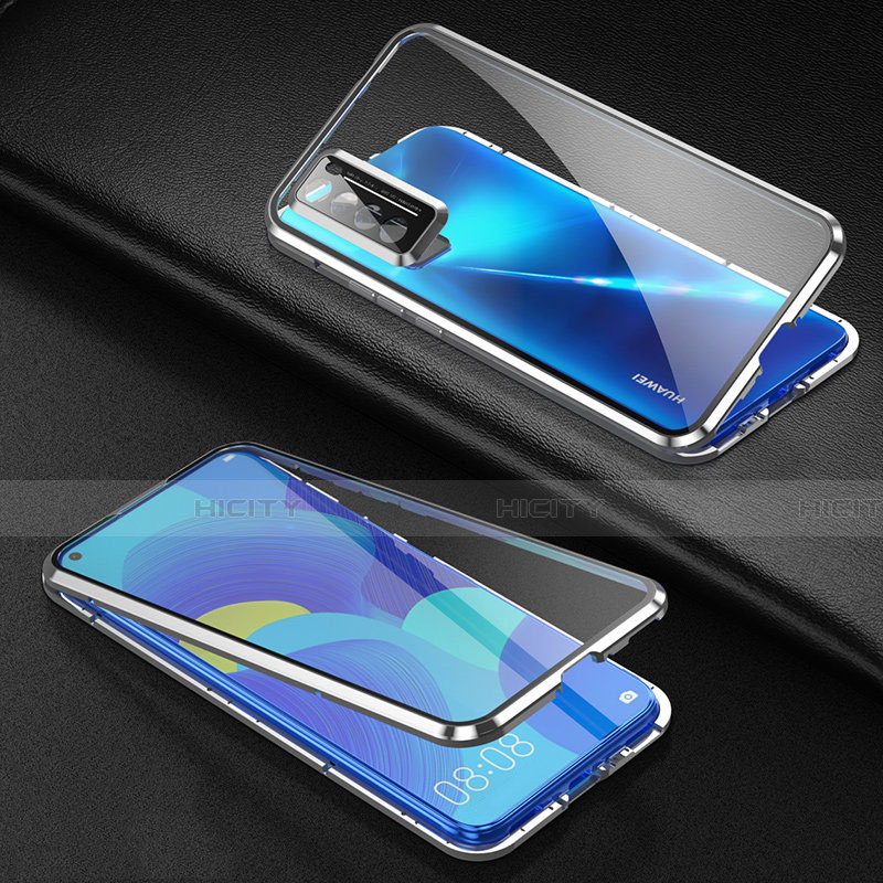Custodia Lusso Alluminio Laterale Specchio 360 Gradi Cover per Huawei Nova 7 5G Argento