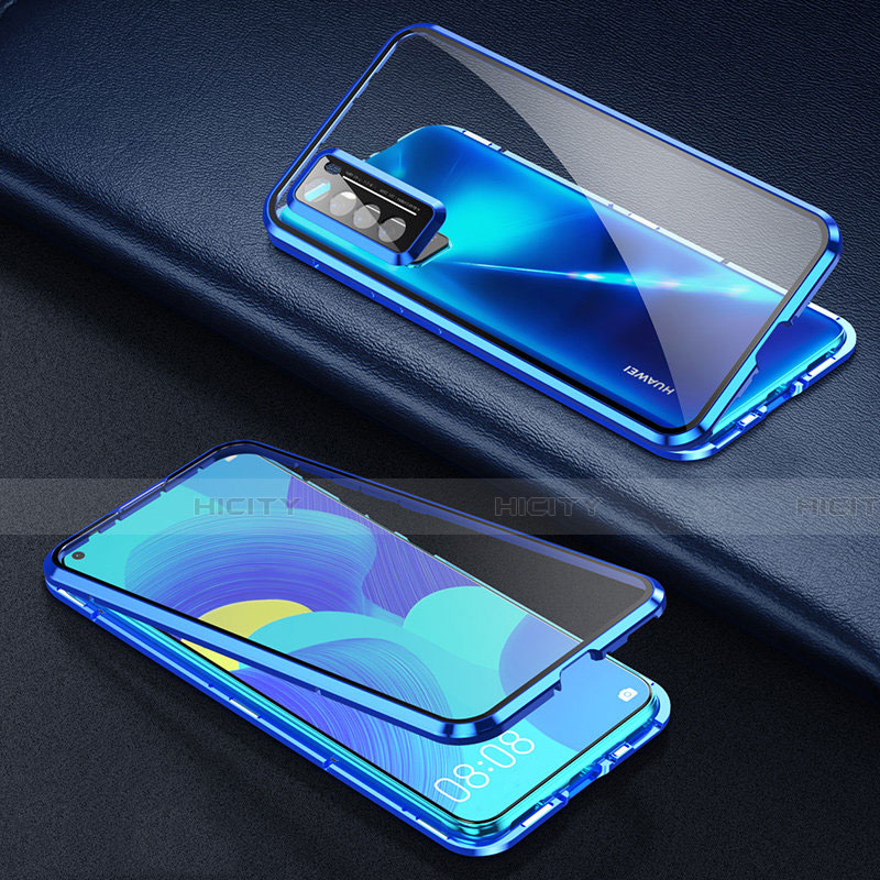 Custodia Lusso Alluminio Laterale Specchio 360 Gradi Cover per Huawei Nova 7 5G Blu