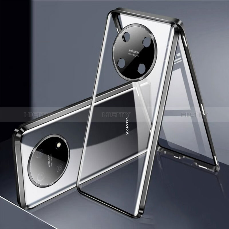 Custodia Lusso Alluminio Laterale Specchio 360 Gradi Cover per Huawei Nova Y90 Nero