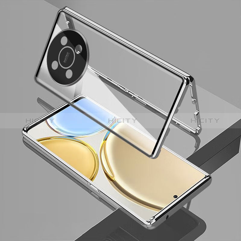 Custodia Lusso Alluminio Laterale Specchio 360 Gradi Cover per Huawei Nova Y91 Argento