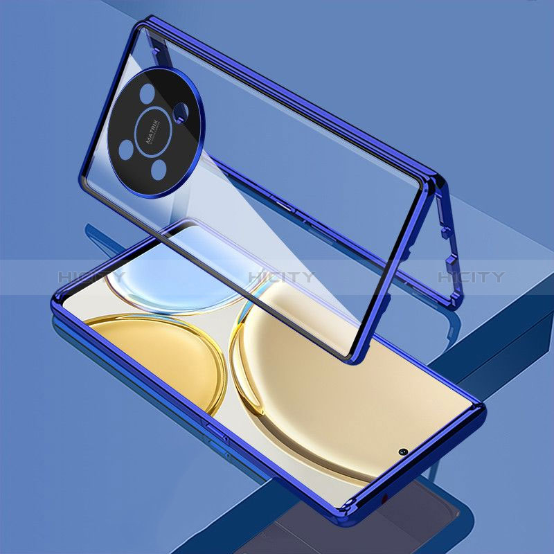 Custodia Lusso Alluminio Laterale Specchio 360 Gradi Cover per Huawei Nova Y91 Blu