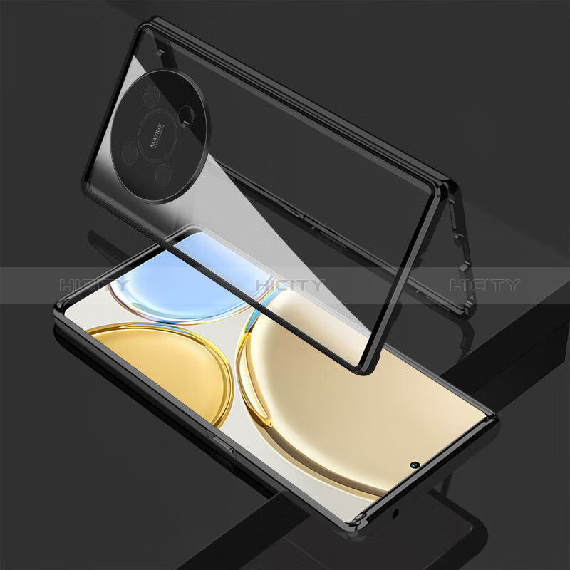 Custodia Lusso Alluminio Laterale Specchio 360 Gradi Cover per Huawei Nova Y91 Nero