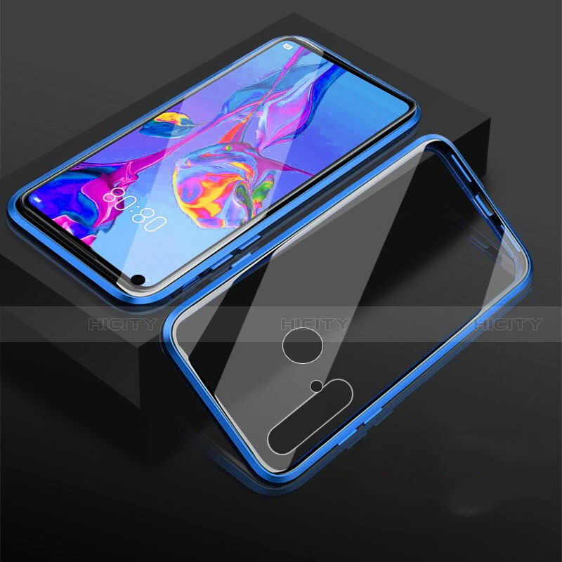Custodia Lusso Alluminio Laterale Specchio 360 Gradi Cover per Huawei P20 Lite (2019) Blu