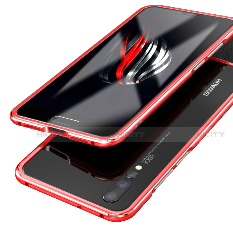 Custodia Lusso Alluminio Laterale Specchio 360 Gradi Cover per Huawei P20 Pro Rosso