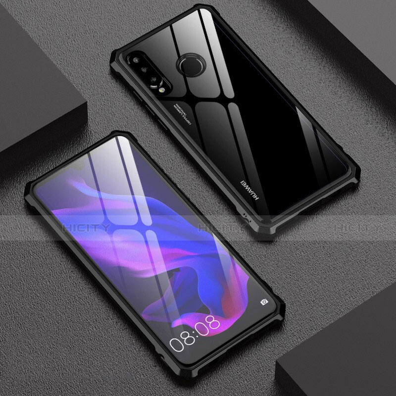 Custodia Lusso Alluminio Laterale Specchio 360 Gradi Cover per Huawei P30 Lite XL Nero