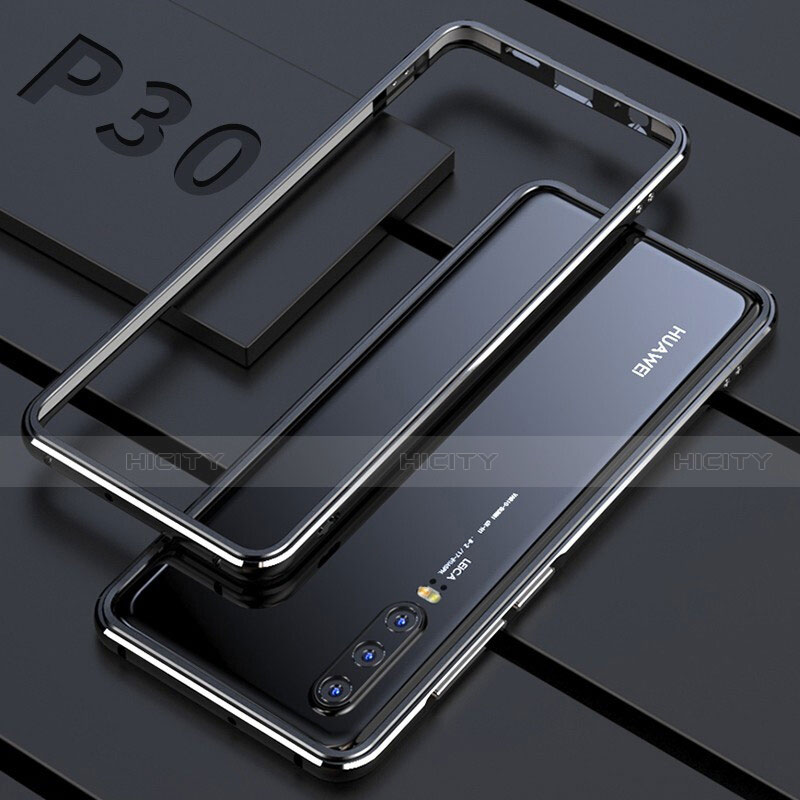 Custodia Lusso Alluminio Laterale Specchio 360 Gradi Cover per Huawei P30 Nero