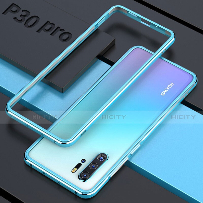 Custodia Lusso Alluminio Laterale Specchio 360 Gradi Cover per Huawei P30 Pro Cielo Blu