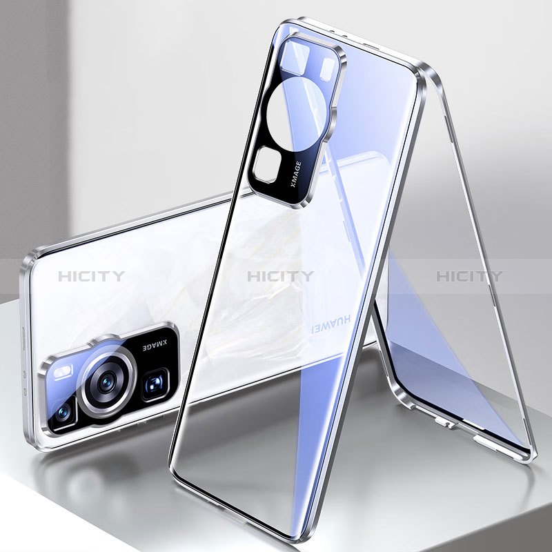 Custodia Lusso Alluminio Laterale Specchio 360 Gradi Cover per Huawei P60 Argento
