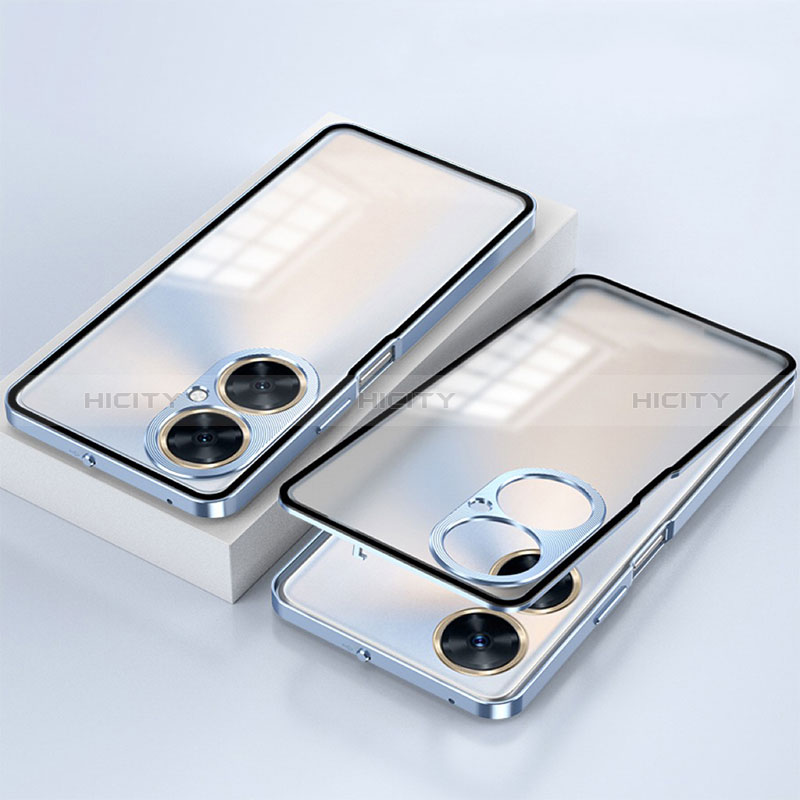 Custodia Lusso Alluminio Laterale Specchio 360 Gradi Cover per OnePlus Nord CE 3 5G Blu