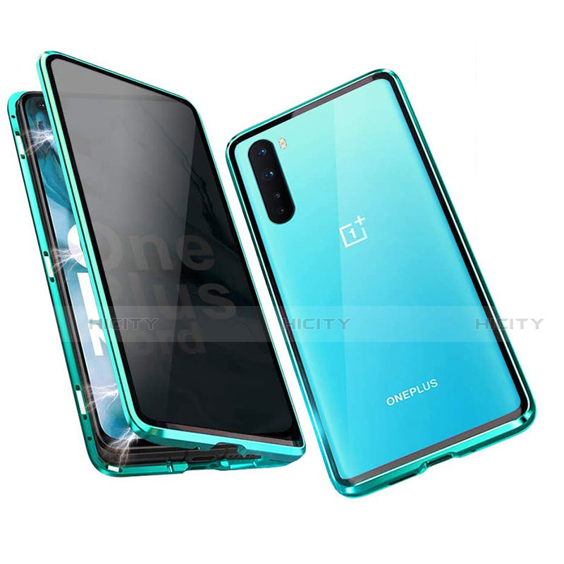 Custodia Lusso Alluminio Laterale Specchio 360 Gradi Cover per OnePlus Nord Verde