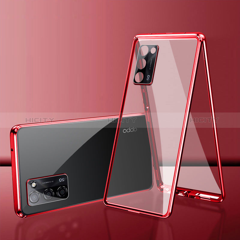 Custodia Lusso Alluminio Laterale Specchio 360 Gradi Cover per Oppo A56 5G Rosso