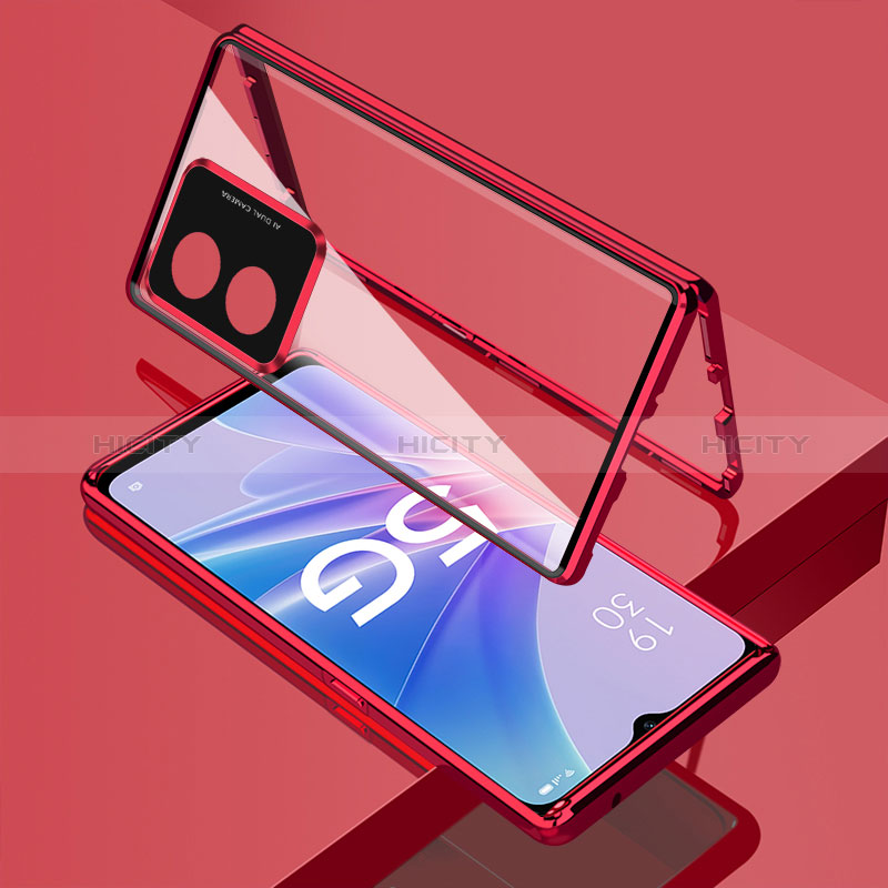 Custodia Lusso Alluminio Laterale Specchio 360 Gradi Cover per Oppo A78 5G Rosso