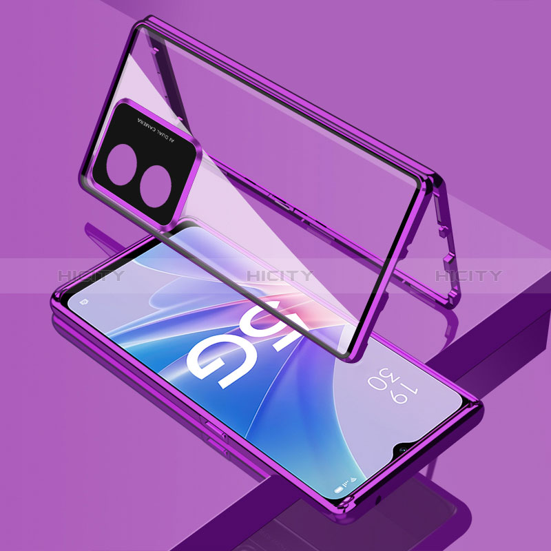 Custodia Lusso Alluminio Laterale Specchio 360 Gradi Cover per Oppo A78 5G Viola