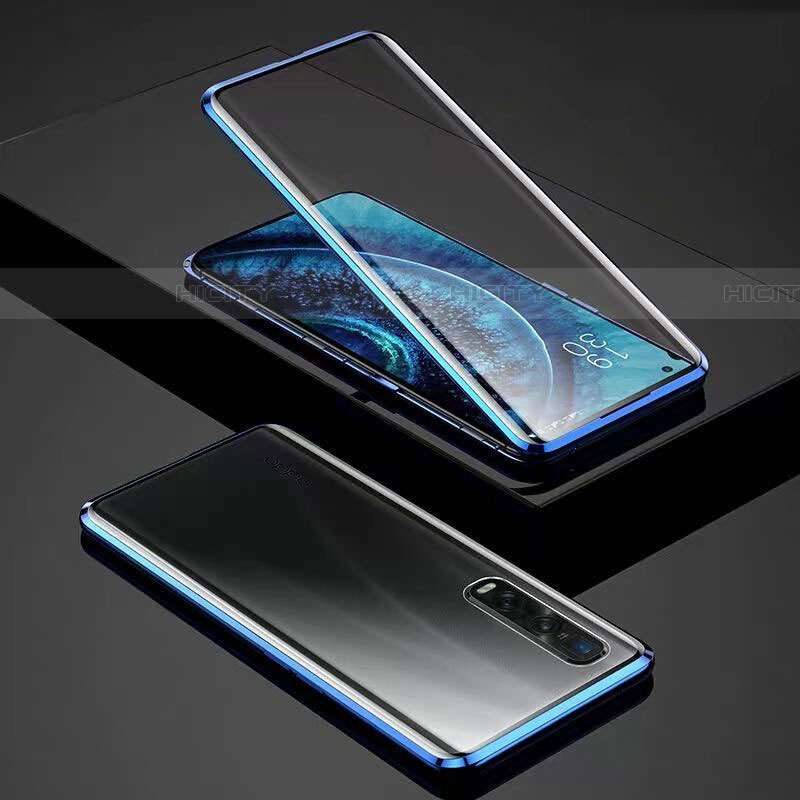 Custodia Lusso Alluminio Laterale Specchio 360 Gradi Cover per Oppo Find X2 Pro Blu