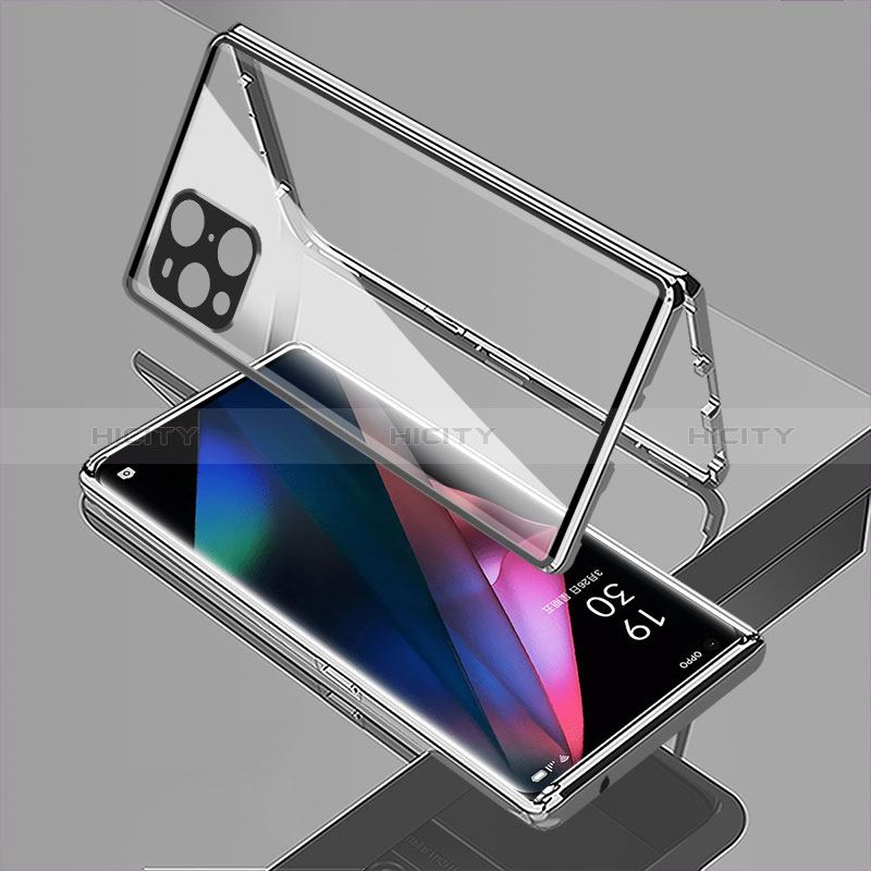 Custodia Lusso Alluminio Laterale Specchio 360 Gradi Cover per Oppo Find X3 5G Argento