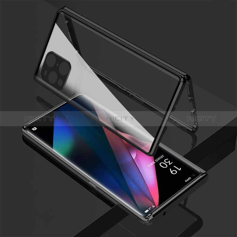 Custodia Lusso Alluminio Laterale Specchio 360 Gradi Cover per Oppo Find X3 5G Nero