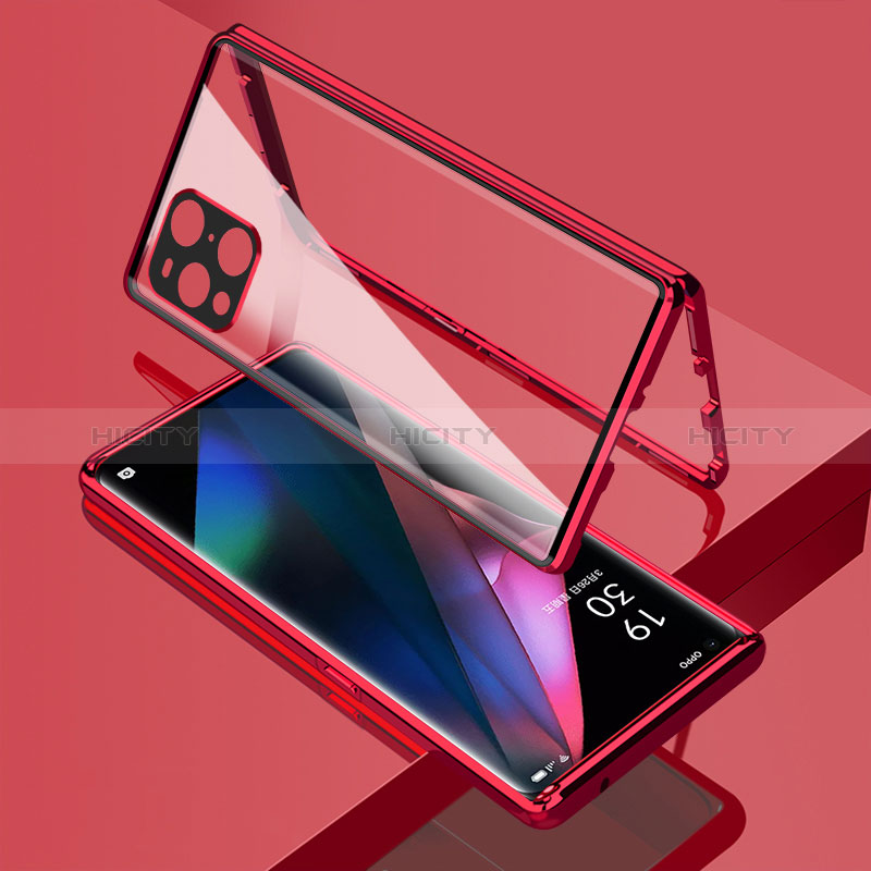 Custodia Lusso Alluminio Laterale Specchio 360 Gradi Cover per Oppo Find X3 5G Rosso