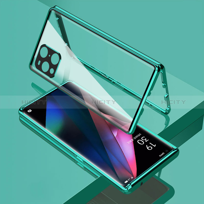 Custodia Lusso Alluminio Laterale Specchio 360 Gradi Cover per Oppo Find X3 5G Verde