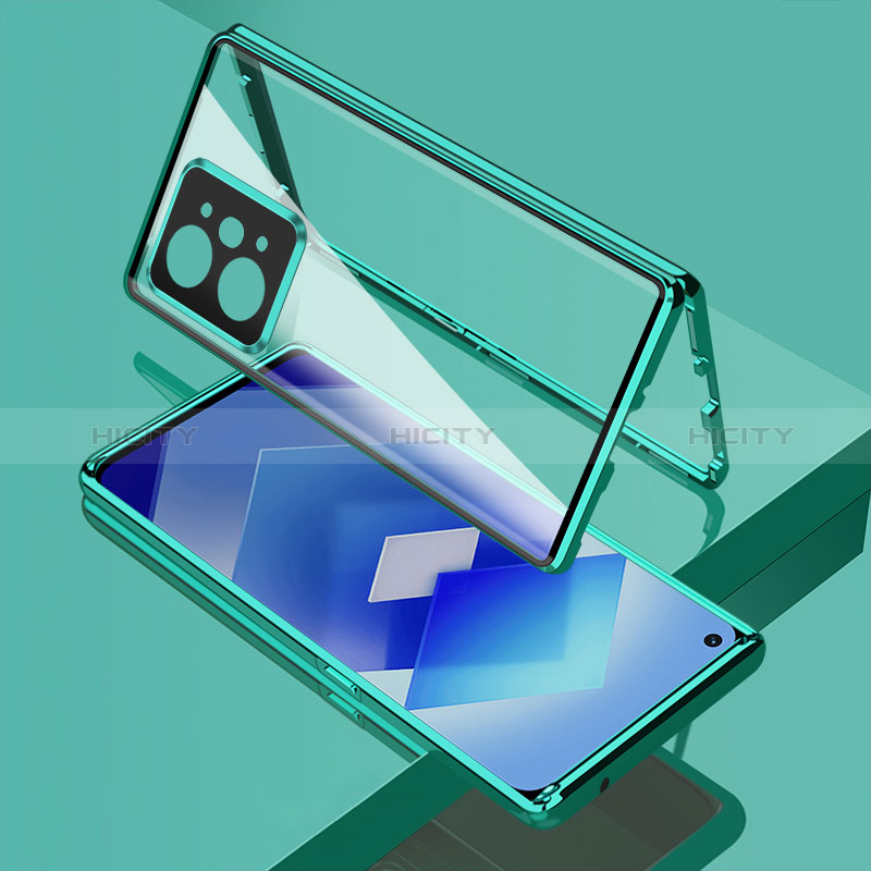 Custodia Lusso Alluminio Laterale Specchio 360 Gradi Cover per Oppo K10 Pro 5G Verde