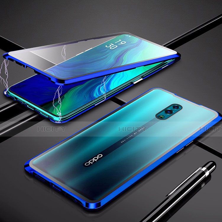 Custodia Lusso Alluminio Laterale Specchio 360 Gradi Cover per Oppo K3 Blu