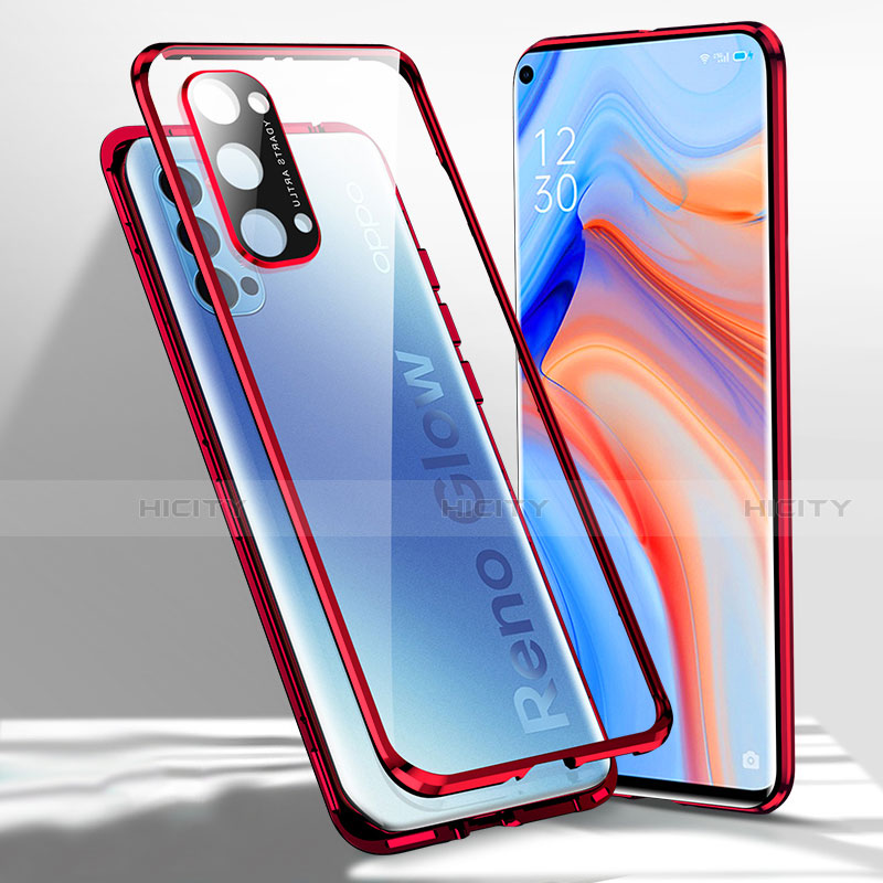 Custodia Lusso Alluminio Laterale Specchio 360 Gradi Cover per Oppo Reno4 5G