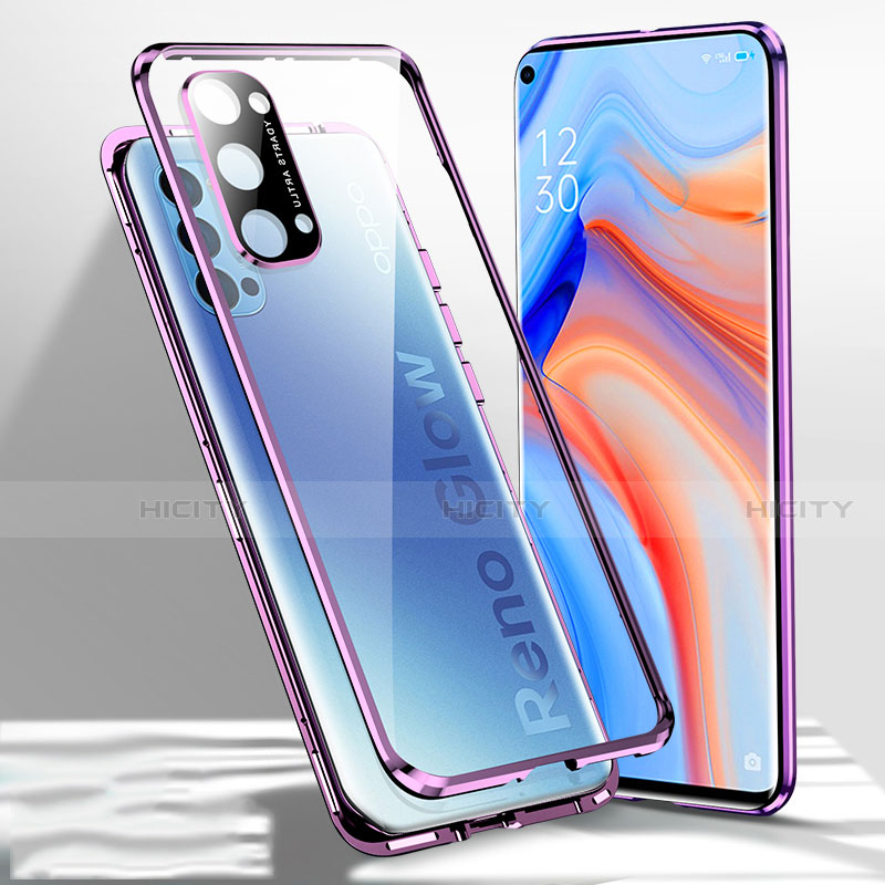 Custodia Lusso Alluminio Laterale Specchio 360 Gradi Cover per Oppo Reno4 5G