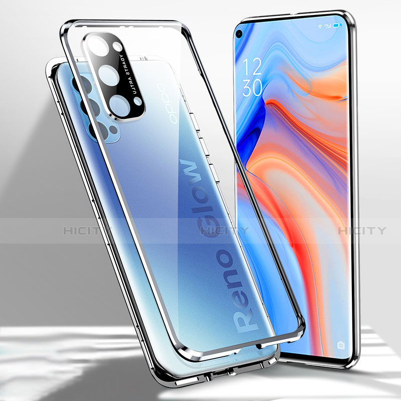 Custodia Lusso Alluminio Laterale Specchio 360 Gradi Cover per Oppo Reno4 5G