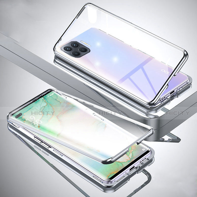 Custodia Lusso Alluminio Laterale Specchio 360 Gradi Cover per Oppo Reno4 Lite Argento