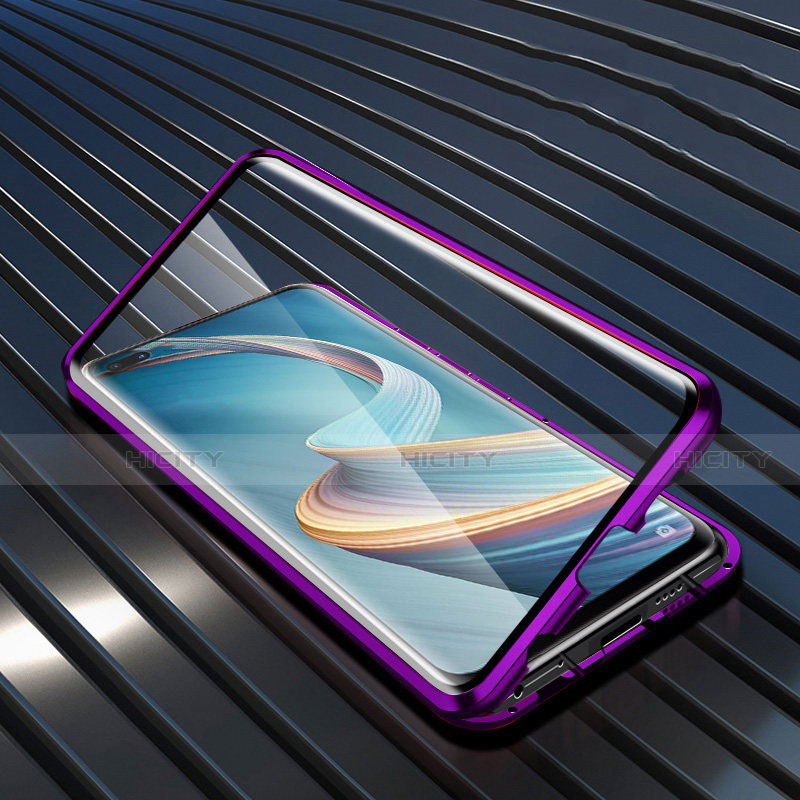 Custodia Lusso Alluminio Laterale Specchio 360 Gradi Cover per Oppo Reno4 Z 5G Viola