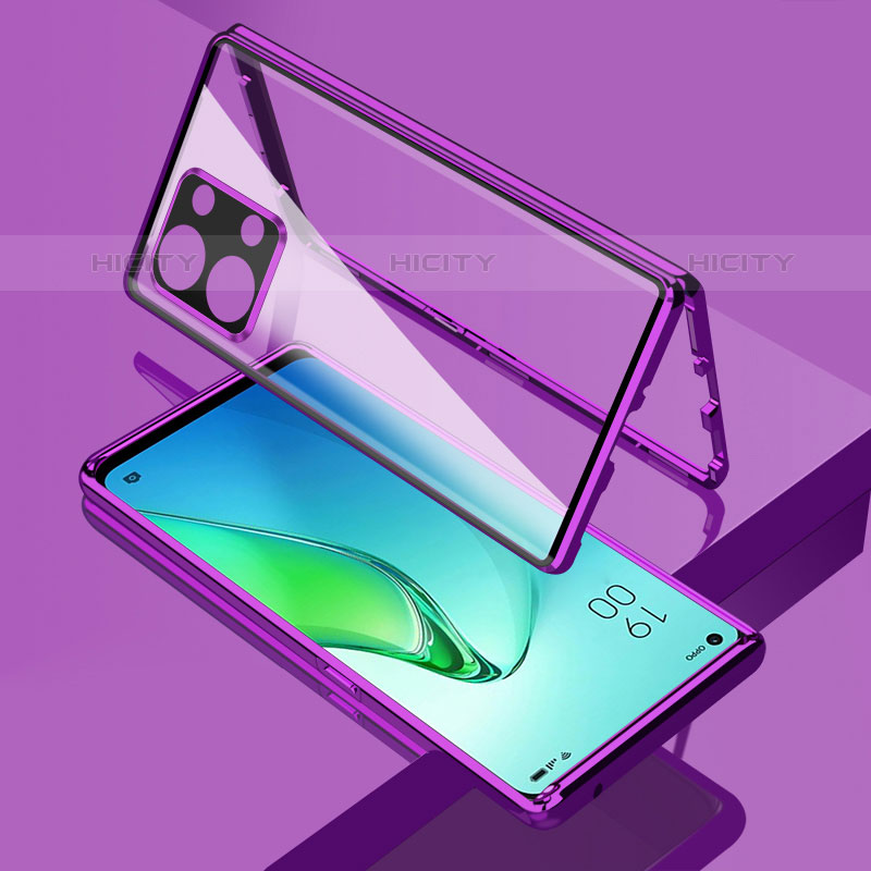 Custodia Lusso Alluminio Laterale Specchio 360 Gradi Cover per Oppo Reno8 Pro+ Plus 5G Viola