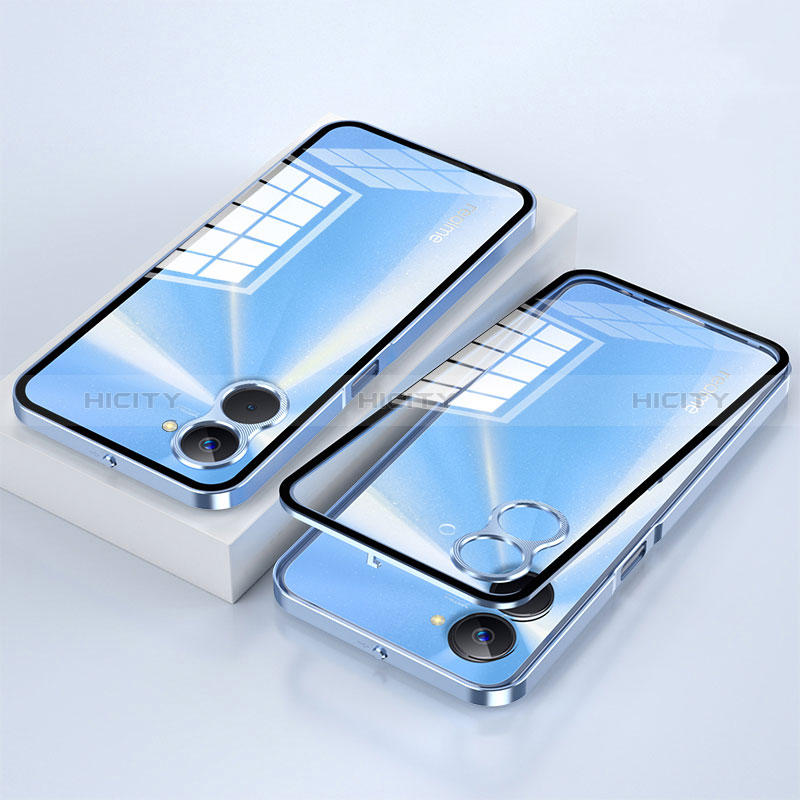 Custodia Lusso Alluminio Laterale Specchio 360 Gradi Cover per Realme 10S 5G Blu