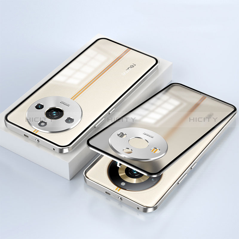 Custodia Lusso Alluminio Laterale Specchio 360 Gradi Cover per Realme 11 Pro 5G Argento