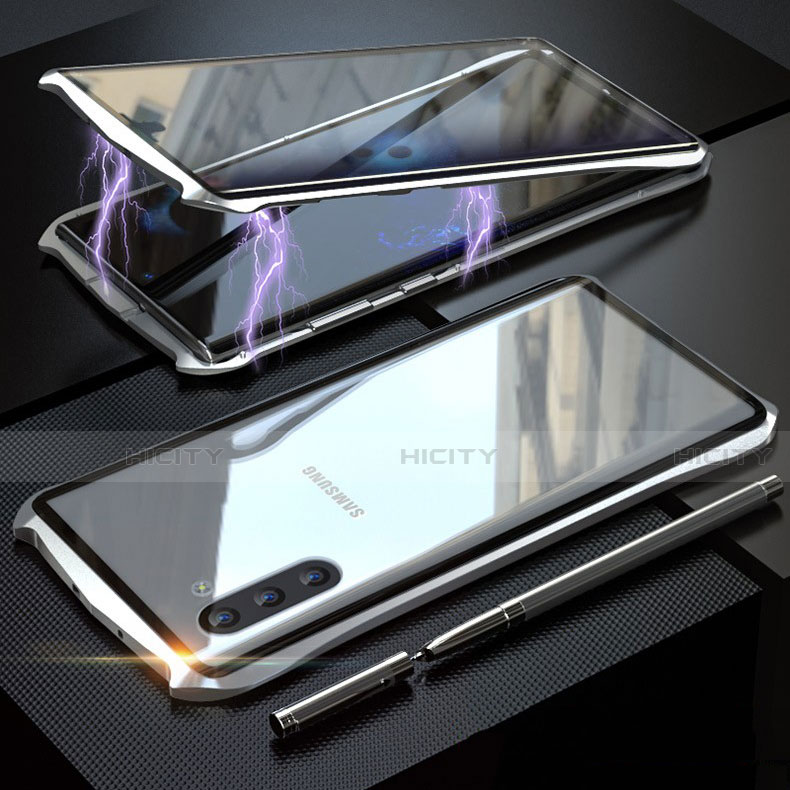 Custodia Lusso Alluminio Laterale Specchio 360 Gradi Cover per Samsung Galaxy Note 10 5G Argento