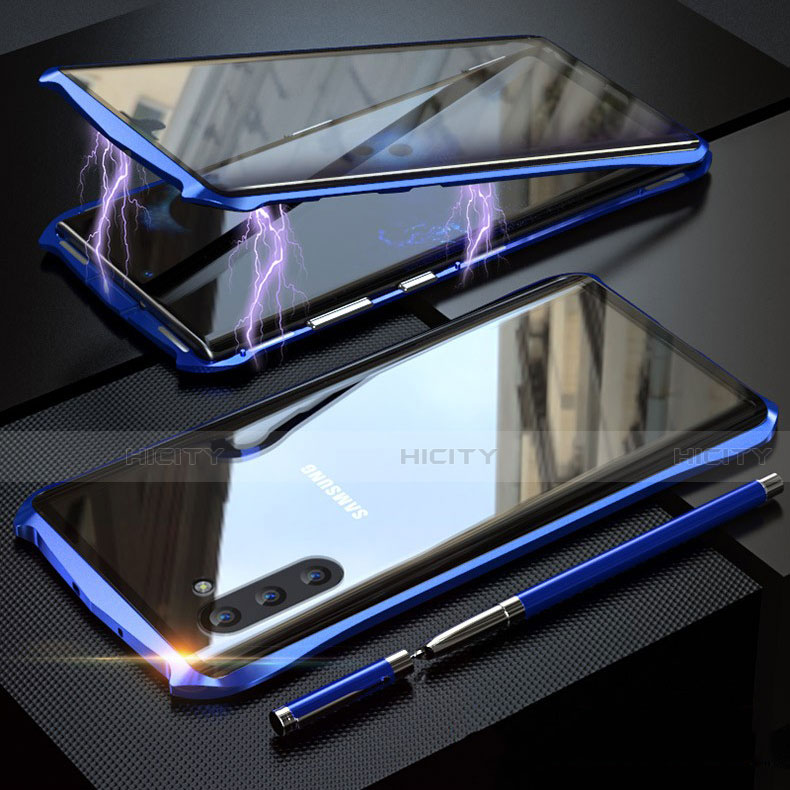 Custodia Lusso Alluminio Laterale Specchio 360 Gradi Cover per Samsung Galaxy Note 10 5G Blu
