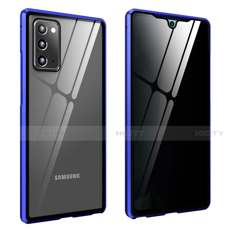 Custodia Lusso Alluminio Laterale Specchio 360 Gradi Cover per Samsung Galaxy Note 20 5G Blu
