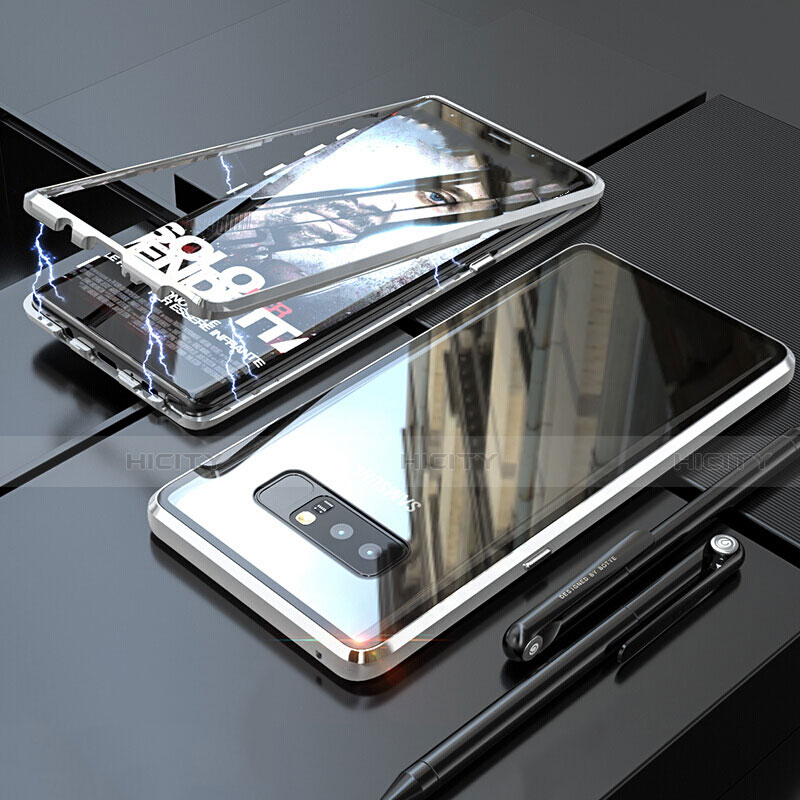 Custodia Lusso Alluminio Laterale Specchio 360 Gradi Cover per Samsung Galaxy Note 8 Argento