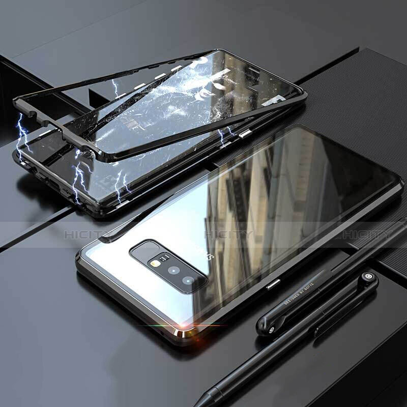 Custodia Lusso Alluminio Laterale Specchio 360 Gradi Cover per Samsung Galaxy Note 8 Duos N950F Nero