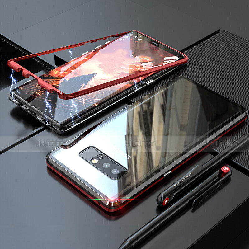 Custodia Lusso Alluminio Laterale Specchio 360 Gradi Cover per Samsung Galaxy Note 8 Duos N950F Rosso e Nero