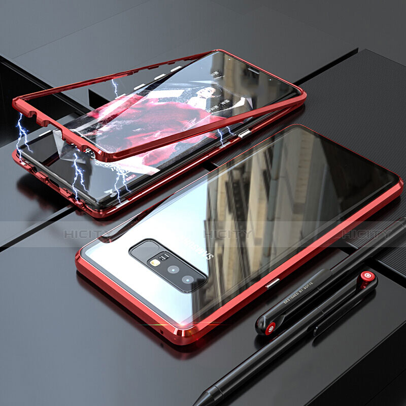 Custodia Lusso Alluminio Laterale Specchio 360 Gradi Cover per Samsung Galaxy Note 8 Rosso