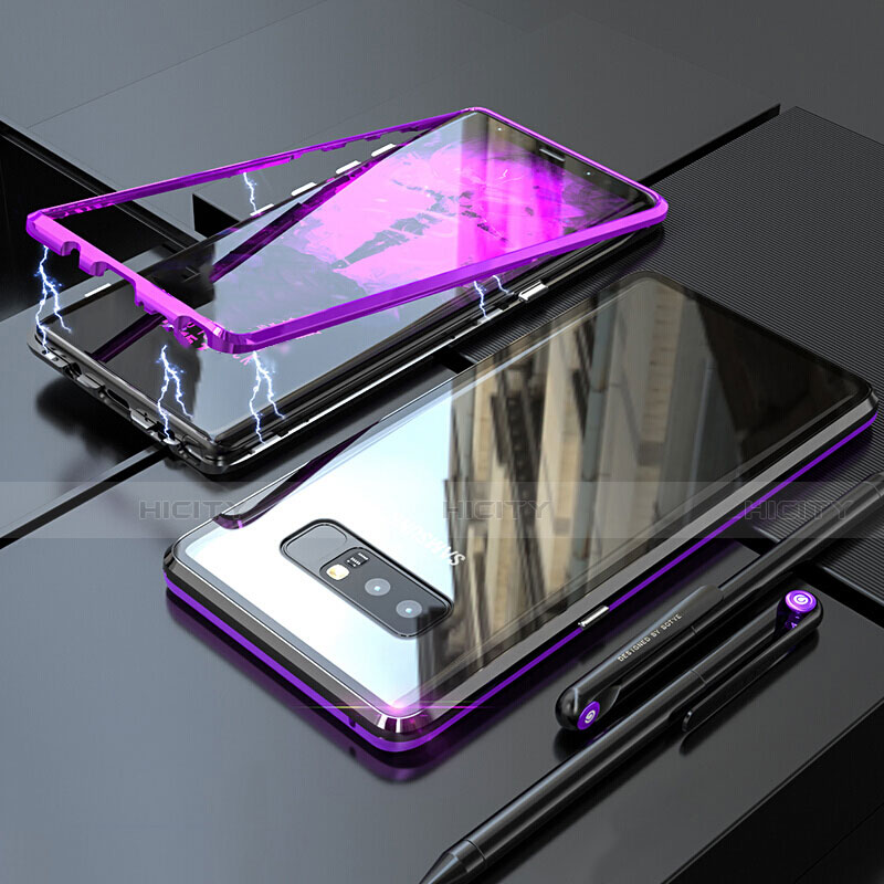 Custodia Lusso Alluminio Laterale Specchio 360 Gradi Cover per Samsung Galaxy Note 8 Viola