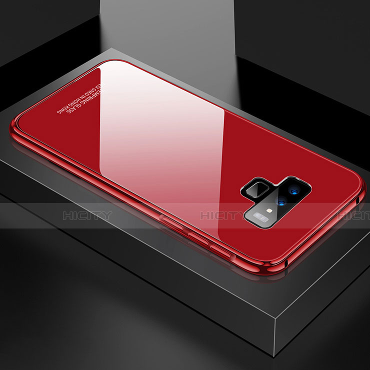 Custodia Lusso Alluminio Laterale Specchio 360 Gradi Cover per Samsung Galaxy Note 9 Rosso