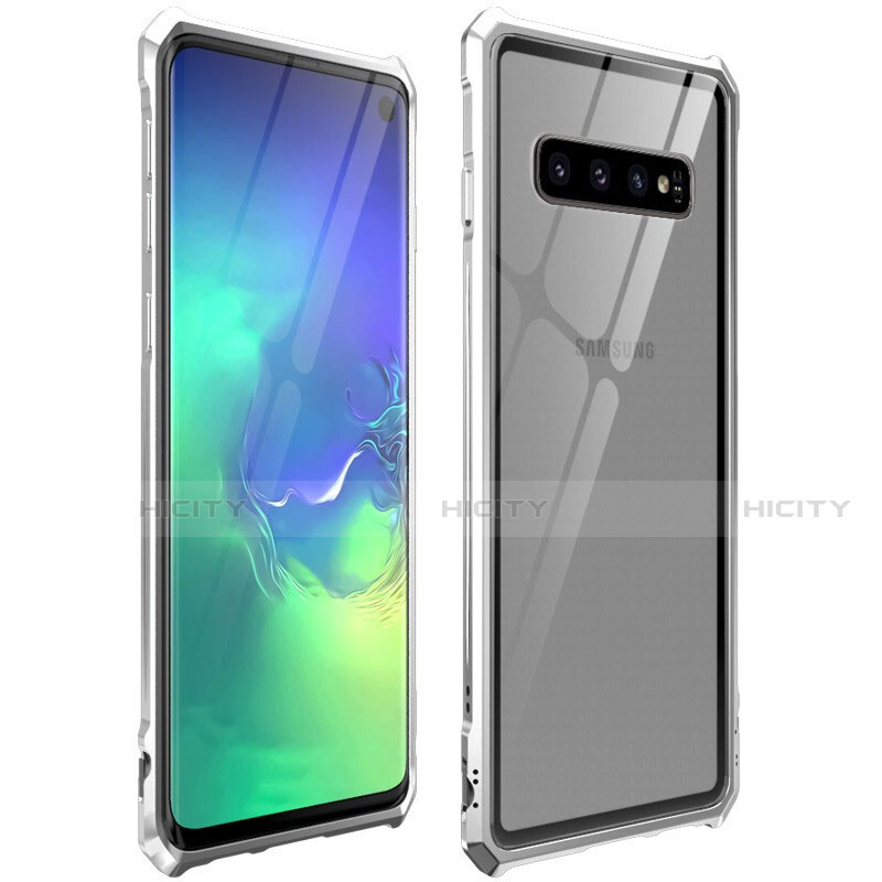 Custodia Lusso Alluminio Laterale Specchio 360 Gradi Cover per Samsung Galaxy S10 Argento