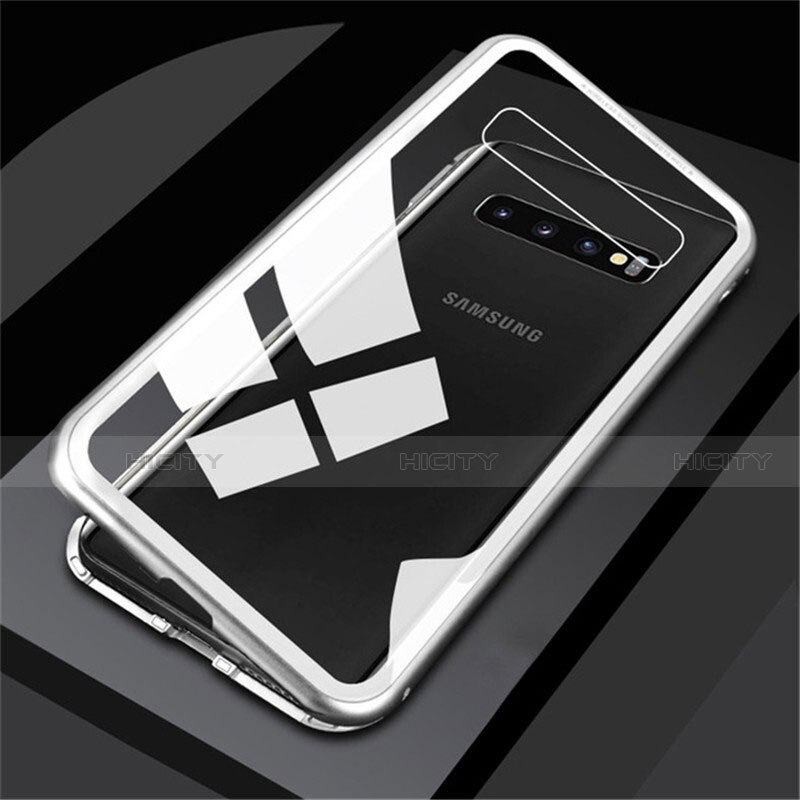 Custodia Lusso Alluminio Laterale Specchio 360 Gradi Cover per Samsung Galaxy S10 Plus Bianco