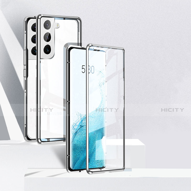 Custodia Lusso Alluminio Laterale Specchio 360 Gradi Cover per Samsung Galaxy S21 5G Argento