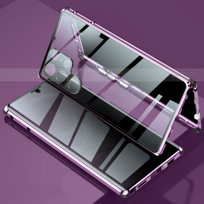 Custodia Lusso Alluminio Laterale Specchio 360 Gradi Cover per Samsung Galaxy S21 Ultra 5G Viola