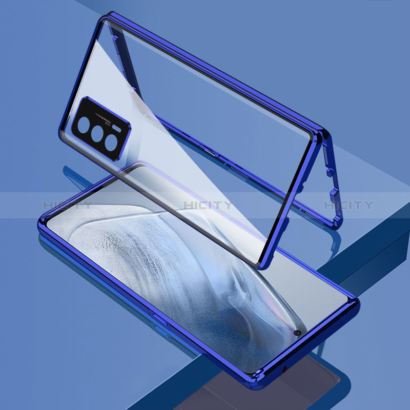 Custodia Lusso Alluminio Laterale Specchio 360 Gradi Cover per Vivo iQOO 7 India 5G Blu